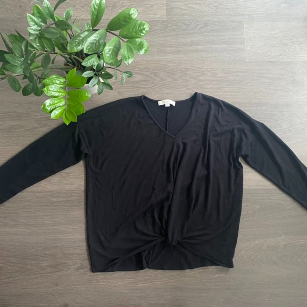 Loft Black V-Neck Long-Sleeve Front Knot Sweater